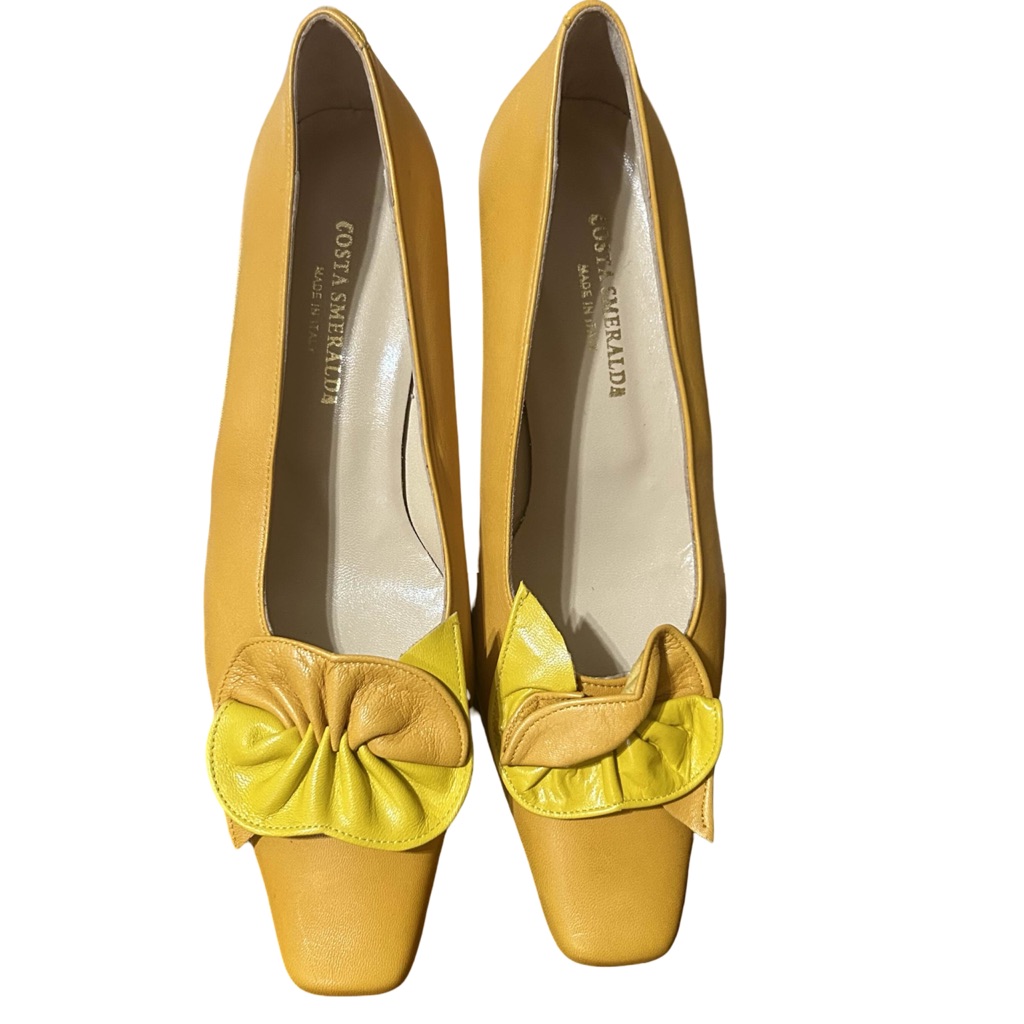 Vero Cuoio Costa Smeralda Yellow Heels With Bow Accent Made In Italy
